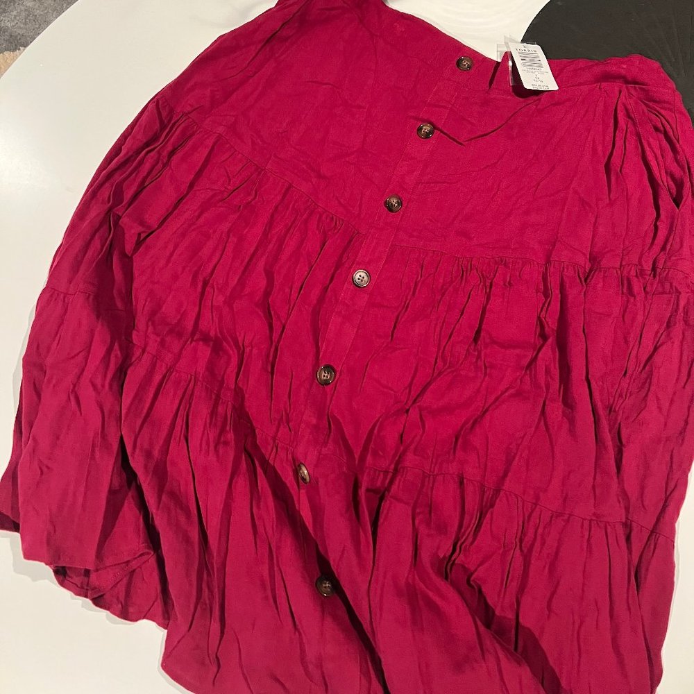 Torrid Midi Button-Front Tiered Skirt